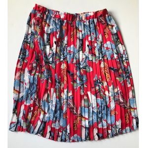 Passports Women’s Red Floral Print Midi Pleated Skirt Size XL